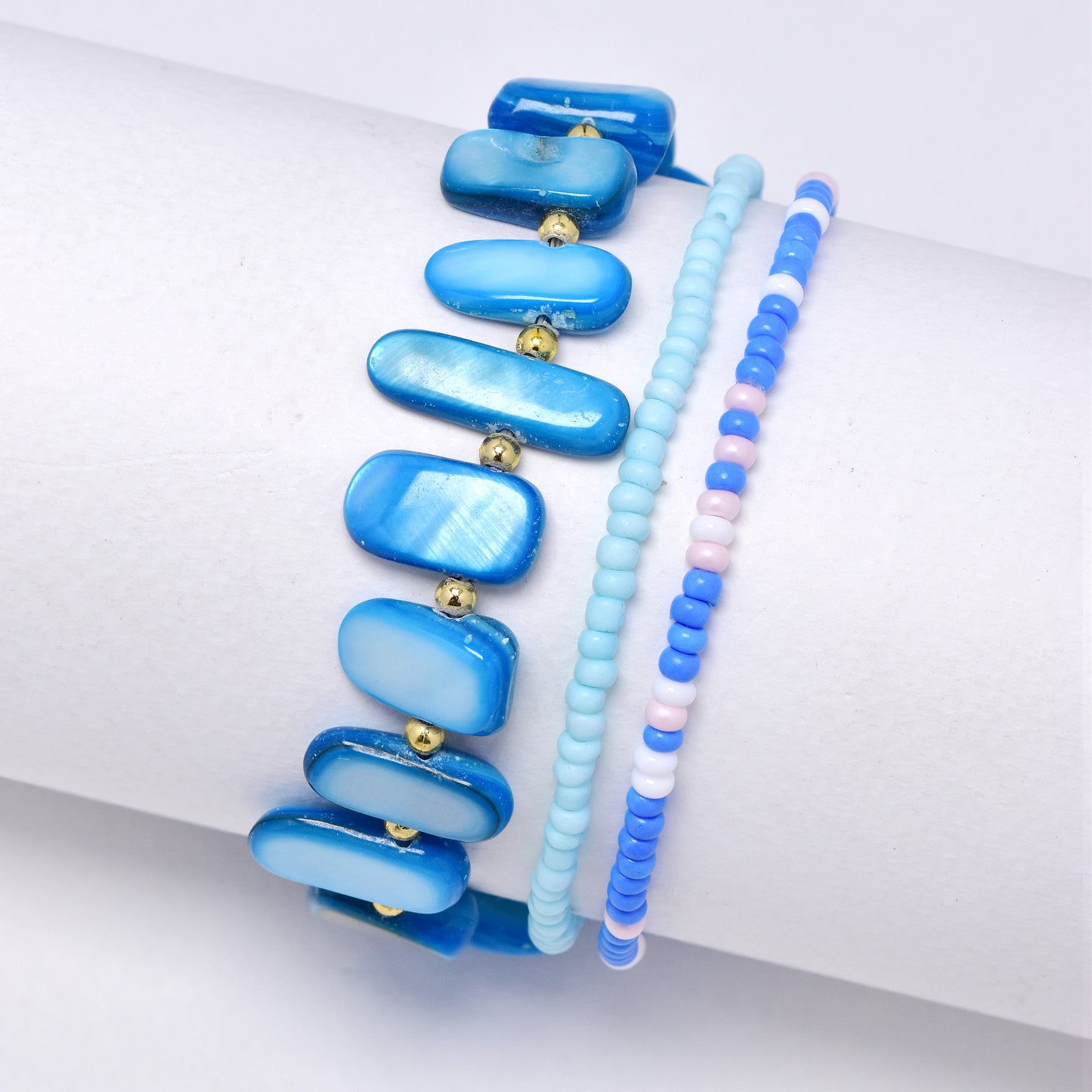 YB7529 - 3 Piece mixed bead & stone bracelet set