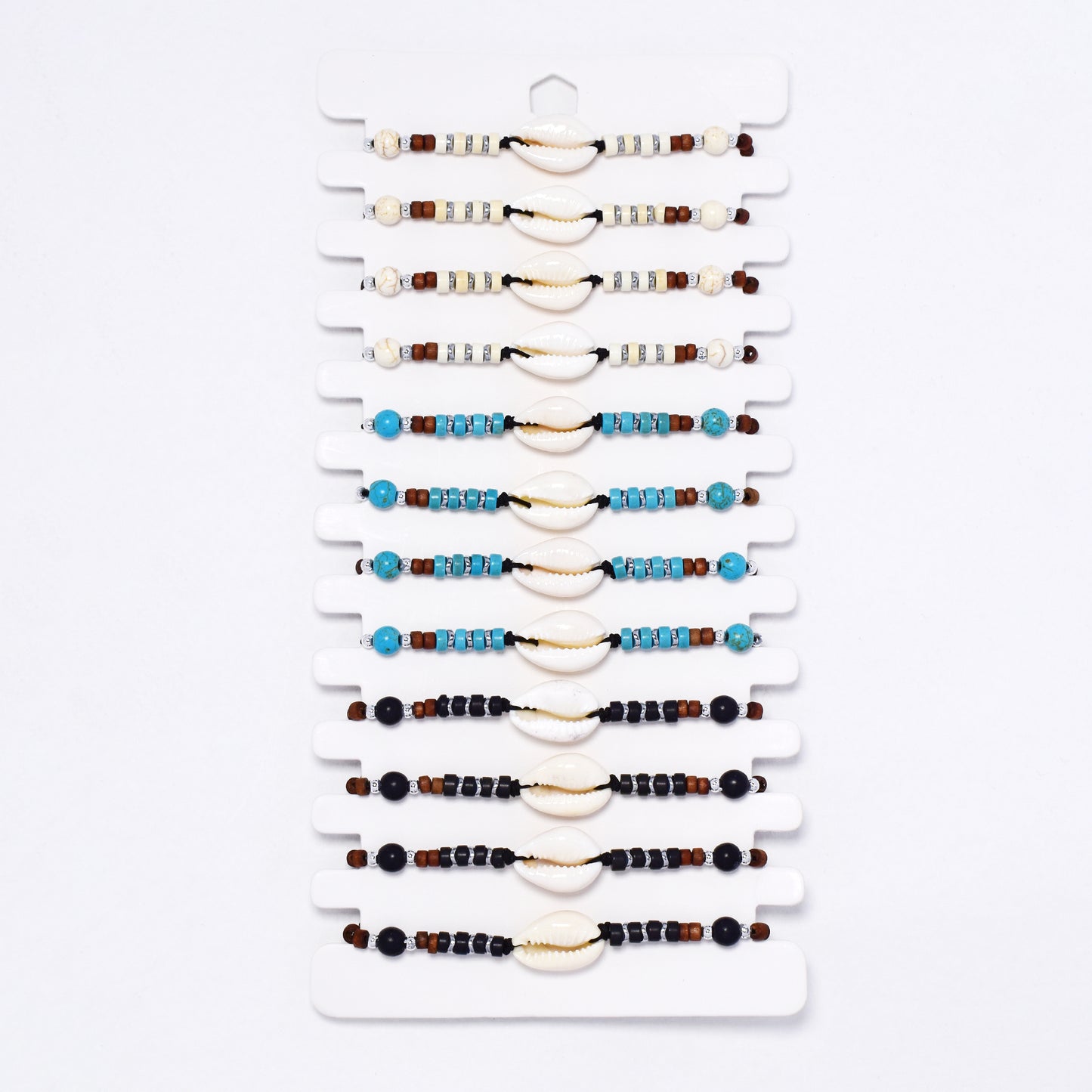 YB7534 - 12 Pack adjustable shell & bead bracelet