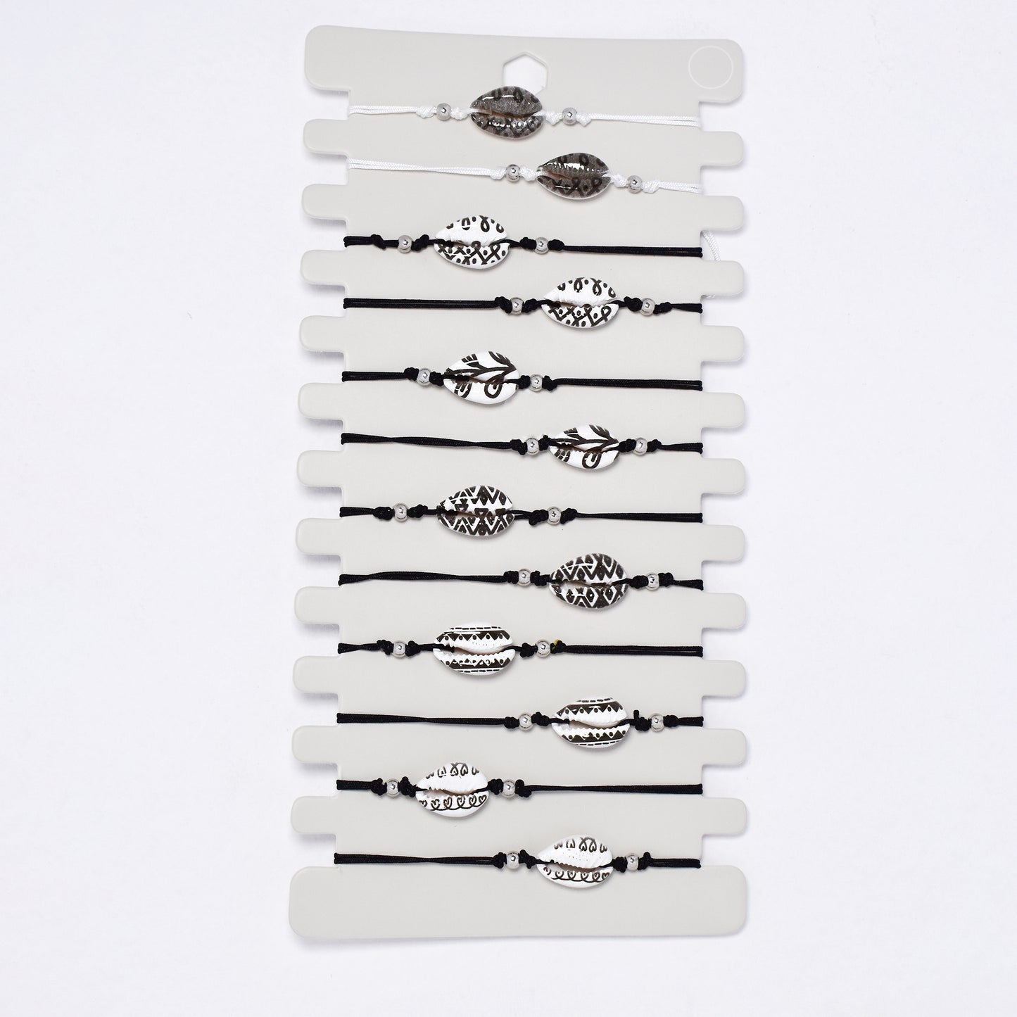 YB7543 - 12 Pack adjustable printed shell bracelet