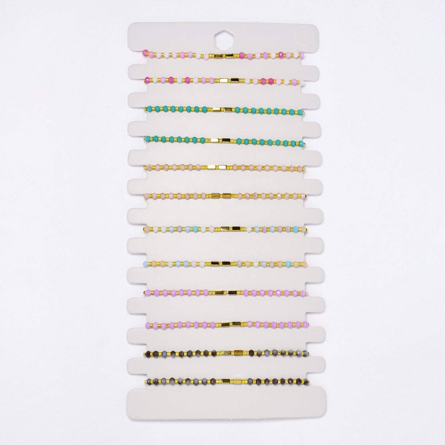 YB7544 - 12 Pack adjustable faceted stone & bead bracelet