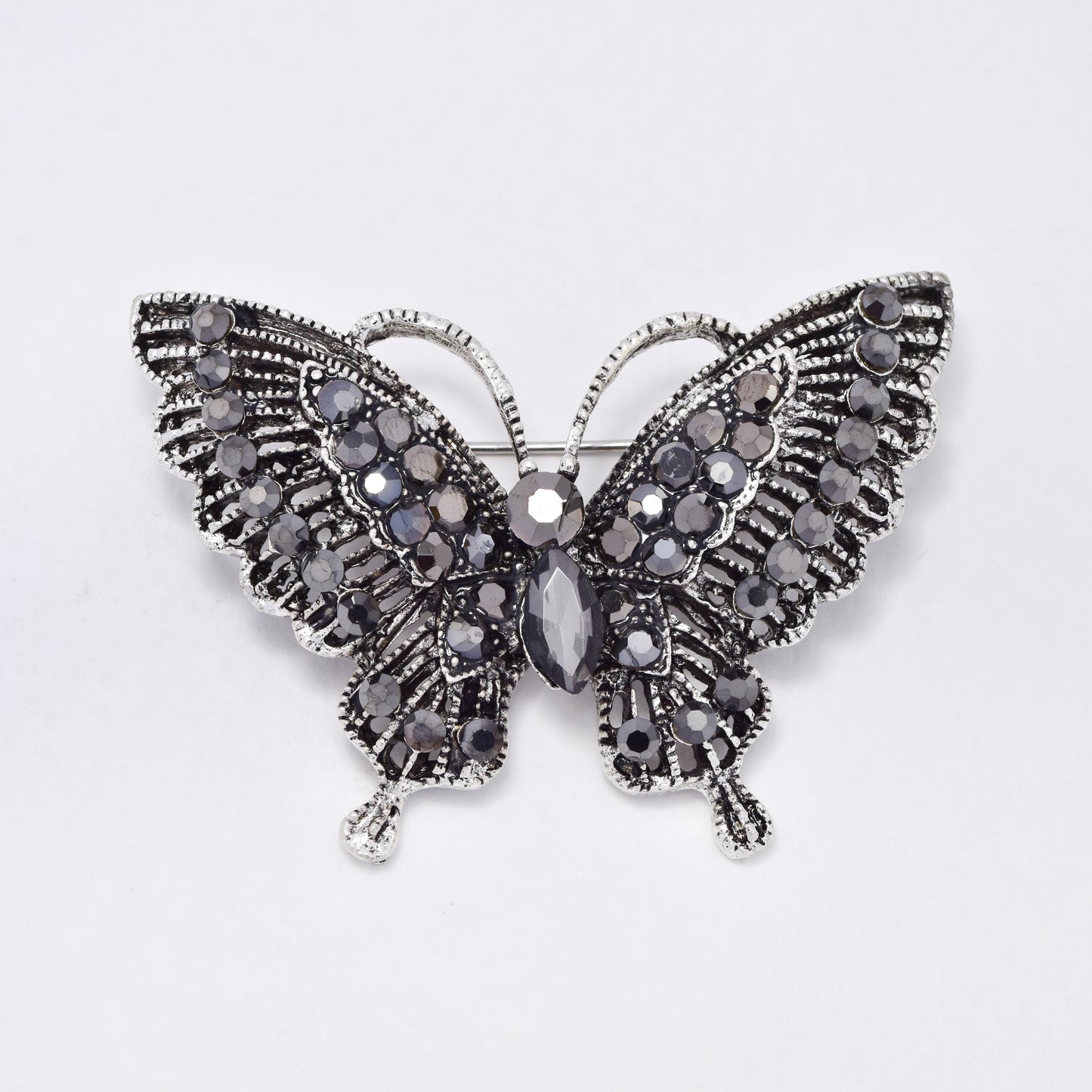 YBR6345 - Fashion butterfly with grey crystals brooch