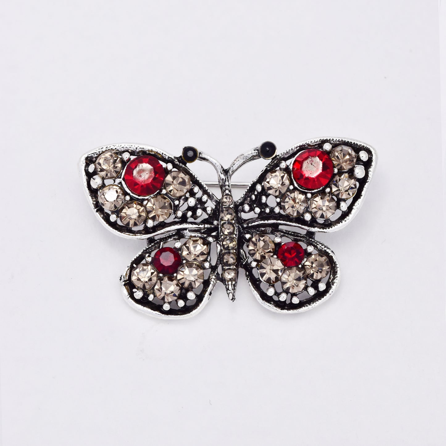 YBR6346 - Fashion butterfly with red & pink crystals brooch