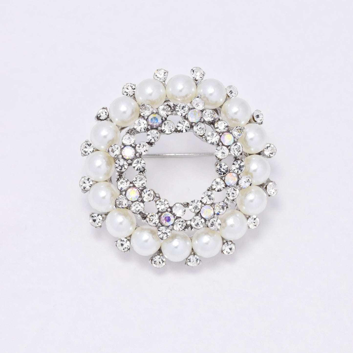 YBR6348 - Fashion round pearl & crystal brooch