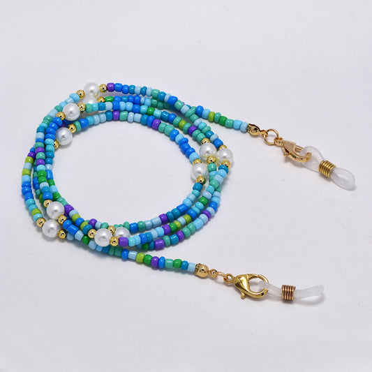 Blue green seed bead sunglasses chain