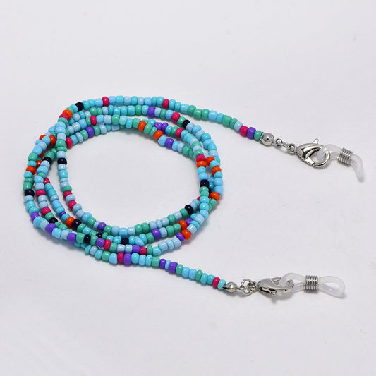 Blue and pink seed bead sunglasses chain