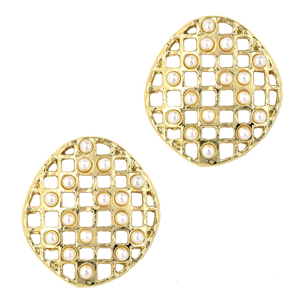Statement stud pearl cutout fashion earring - YE3390