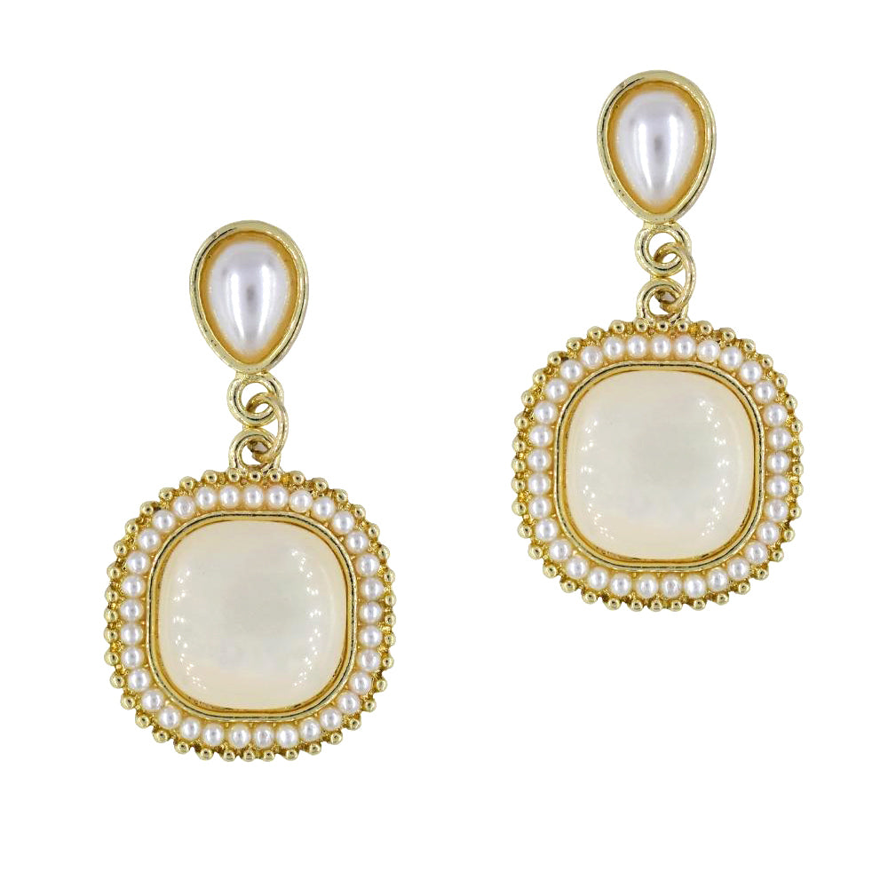 Pearl square shaped drop fashion earrings - YE3692