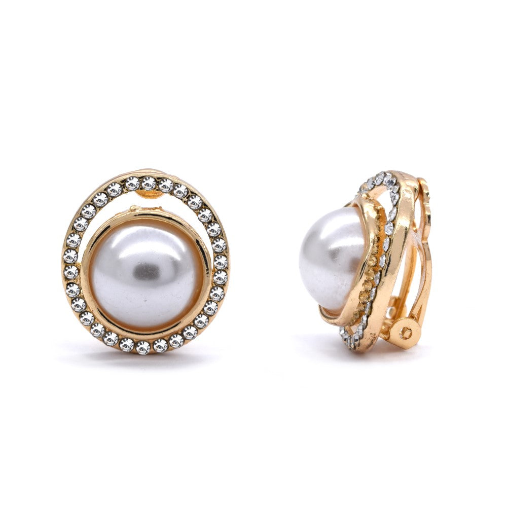 Round pearl halo clip on fashion earring - YE4013