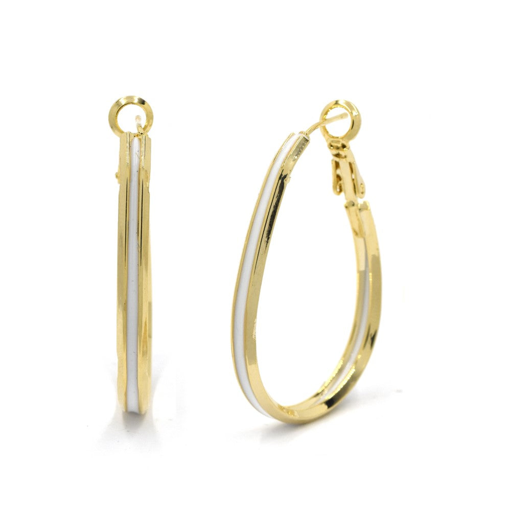 Striped oval hoop fashion earring with 925 pin - YE4210