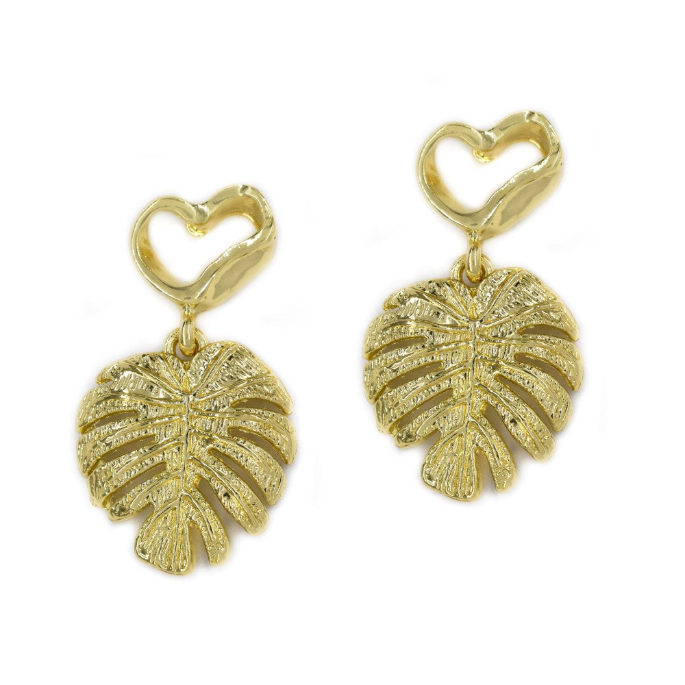 Gold plated leaf drop fashion earring - YE4406