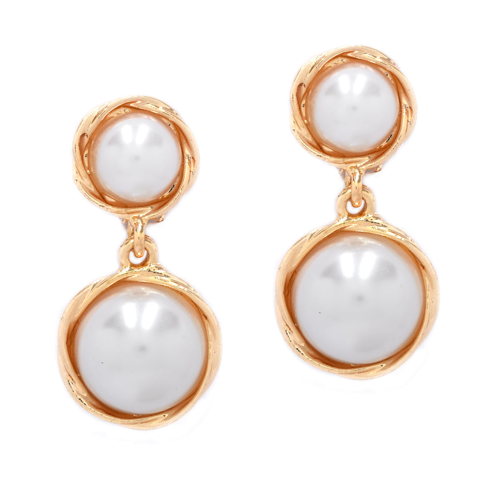 Clip on double round pearl drop fashion earring - YE4767