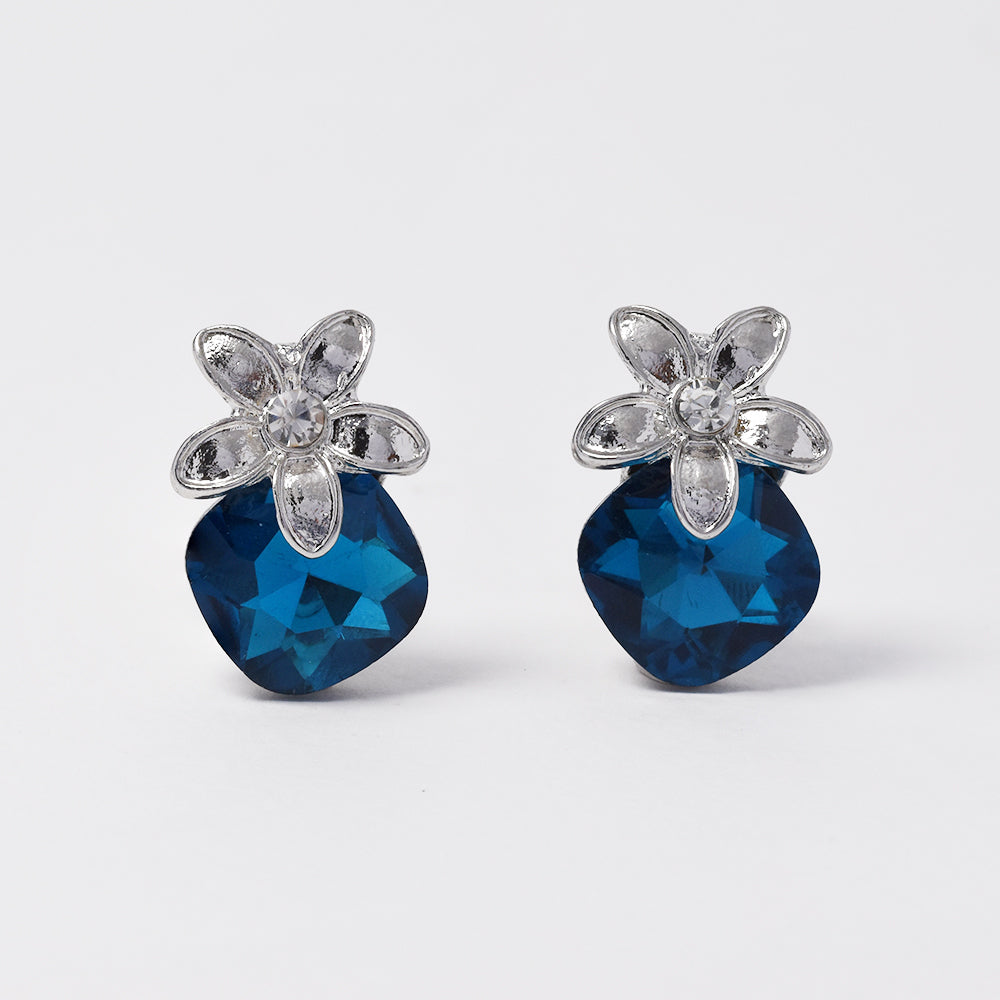 Flower and blue stone clip on fashion earring - YE4779