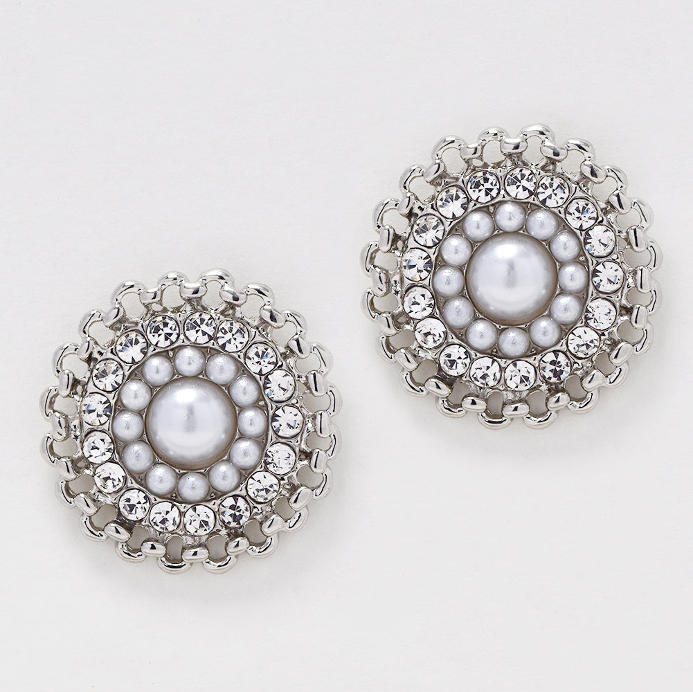 Round faux pearl and rhinestone stud fashion earrings - YE5067