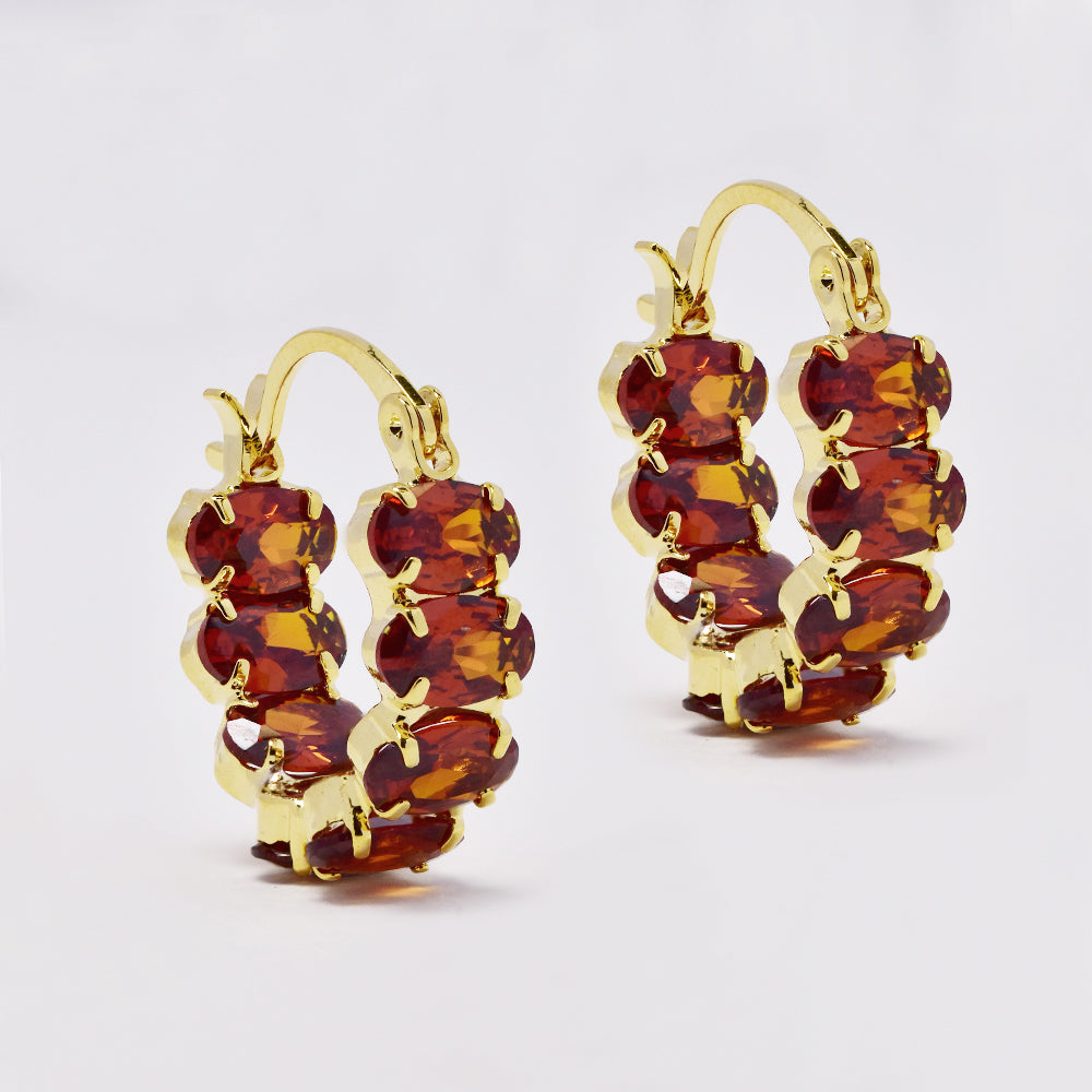 Gold plated orange oval hoop huggie fashion earrings - YE5079