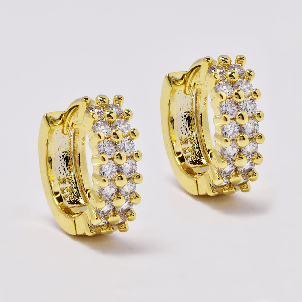 Gold plated small double row clear rhinestone huggie fashion earrings - YE5088