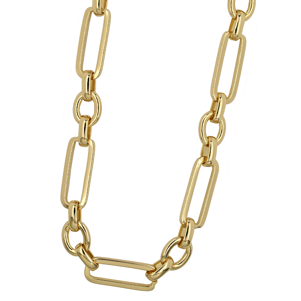 Fashion rectangle and circle link gold plated necklace - YN3468