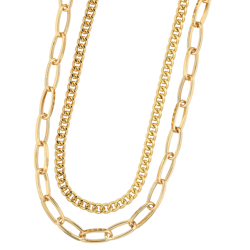 Fashion gold plated paperclip and curb layered statement necklace pack - YN3491