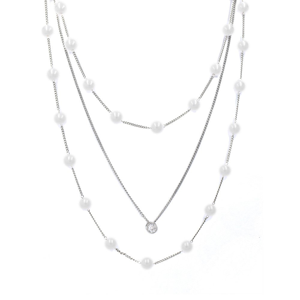 Fashion pearl and crystal layered necklace - YN4106