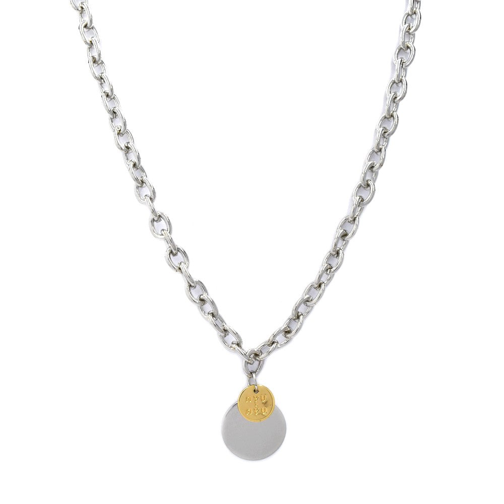 Fashion Silver chain link disk charm necklace - YN4109