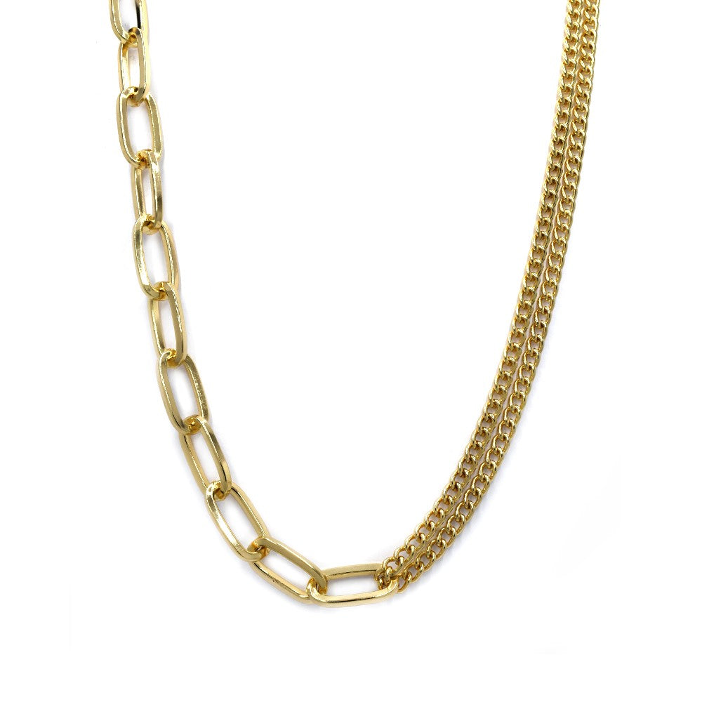 Fashion gold chunky half curb and half paperclip chain