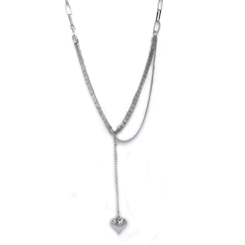 Fashion silver plated Y necklace with heart charm - YN4231