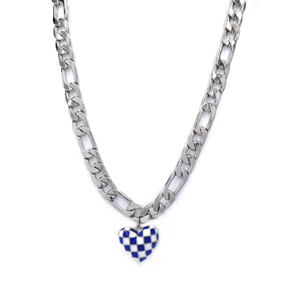 Fashion blue and white heart silver figaro chain - YN4399