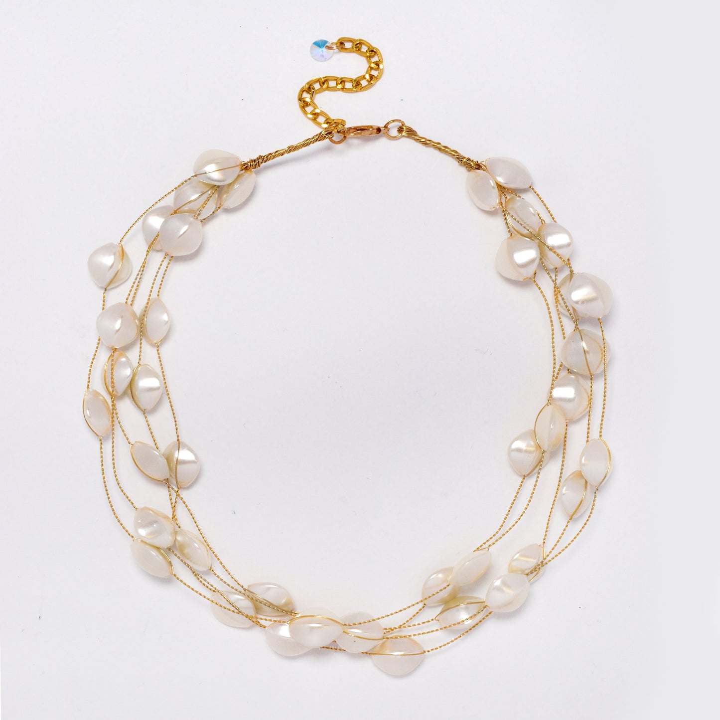 Intertwined multi strand flat faux pearl necklace - YN5307