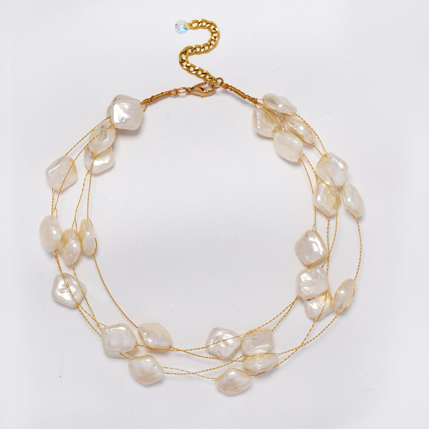 Intertwined multi strand organic square shaped faux pearl necklace - YN5308