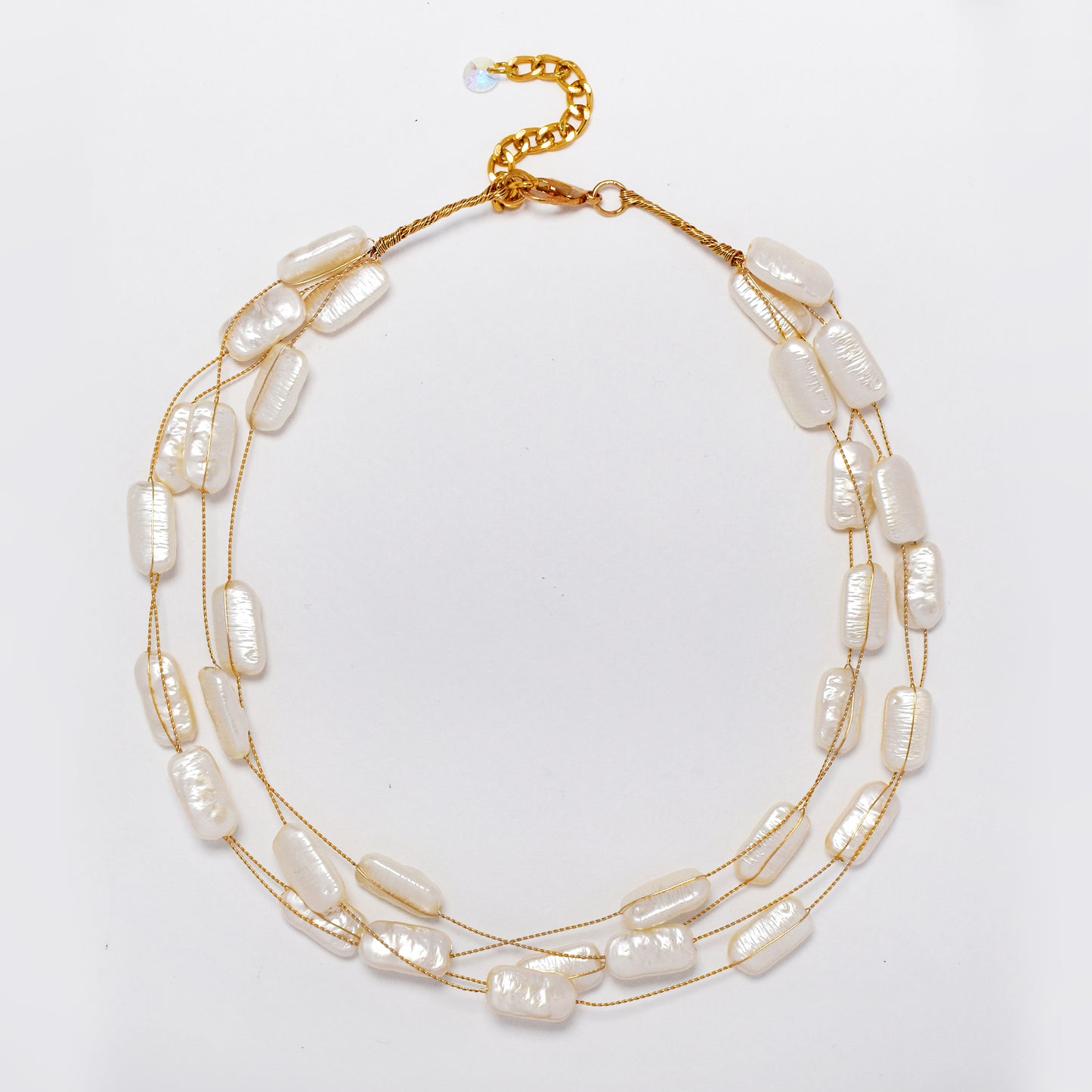 Intertwined multi strand rectangular shaped faux pearl necklace - YN5309