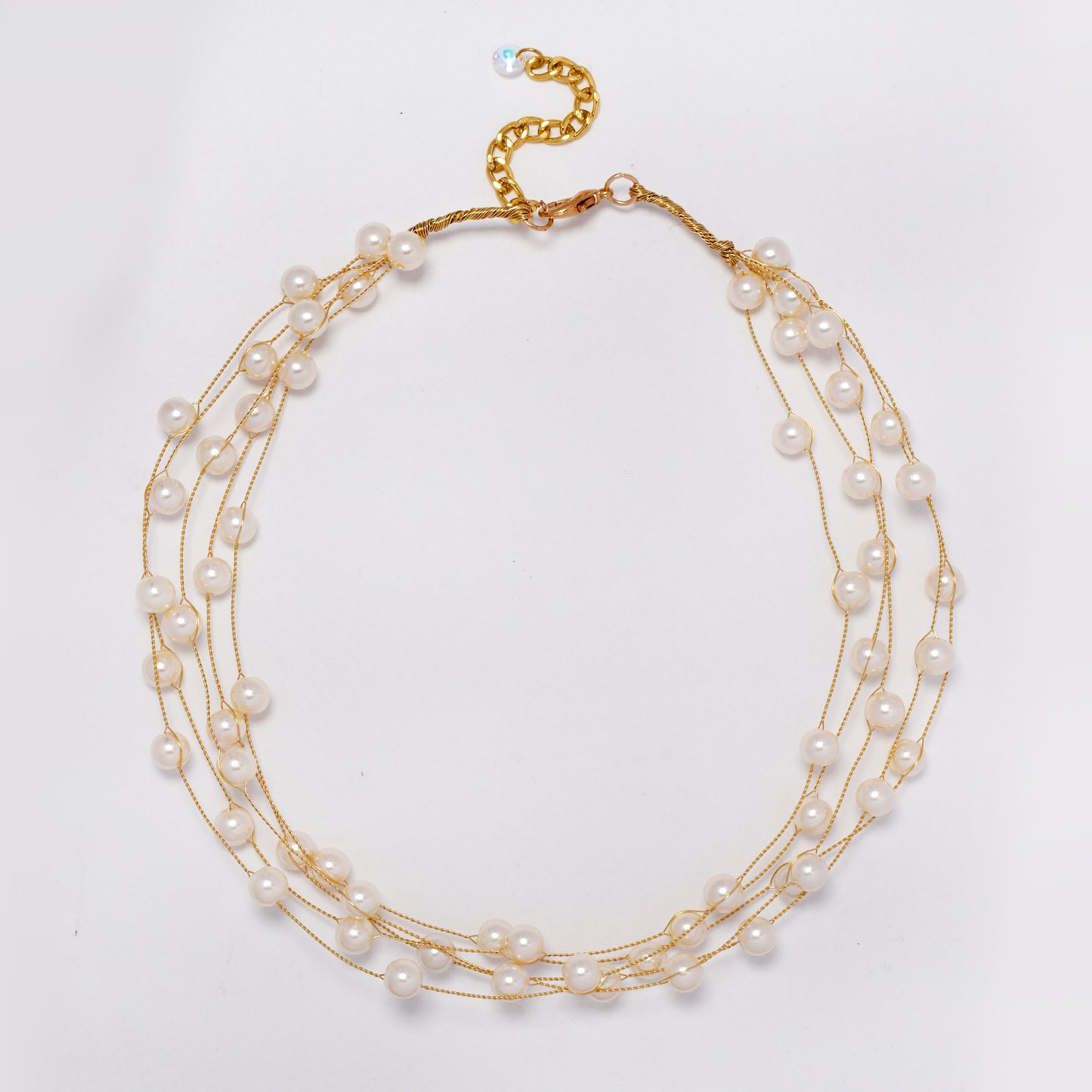 Intertwined multi strand white round faux pearl necklace - YN5311