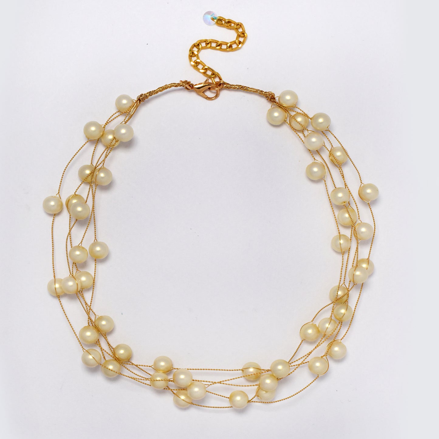 Intertwined multi strand cream round faux pearl necklace - YN5312
