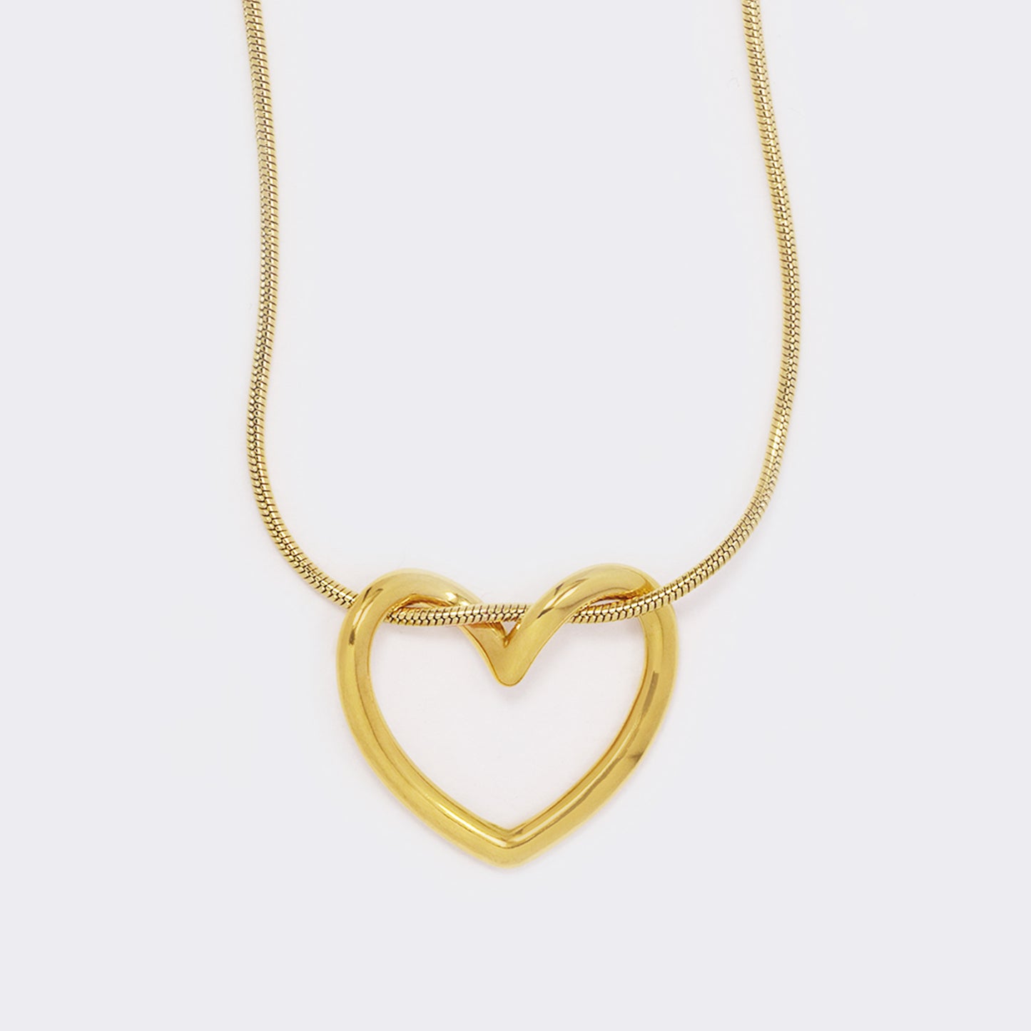 PYN5620 - Premium brass gold heart pendant on steel snake chain