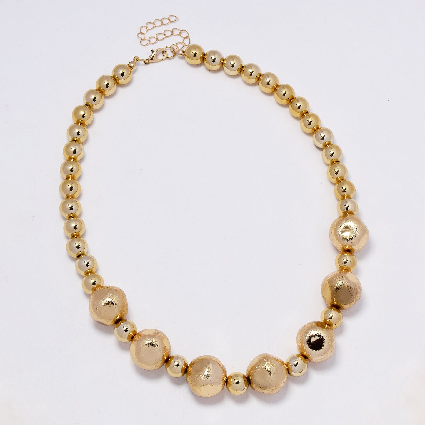YN7514 - Statement 44cm + 6cm round organic textured bead necklace