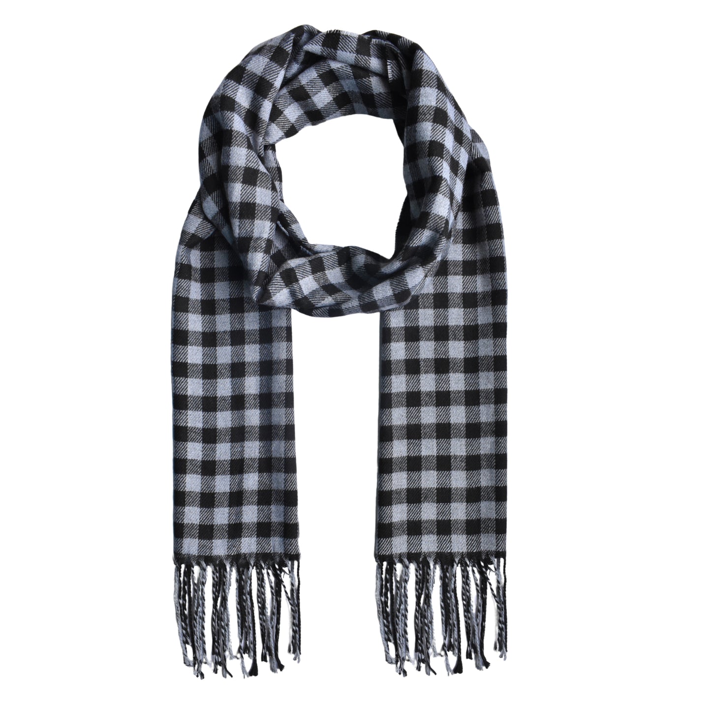 Black checkered print tassel scarf - YS3120