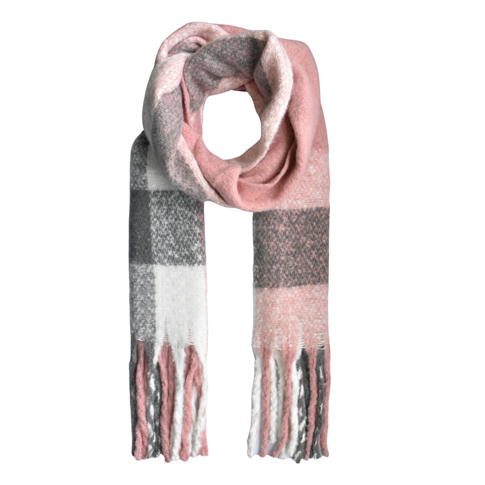 Wide check heavyweight tassel scarf - YS3131