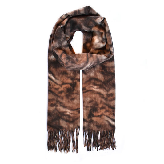 Luxuriously soft animal print scarf with tassels