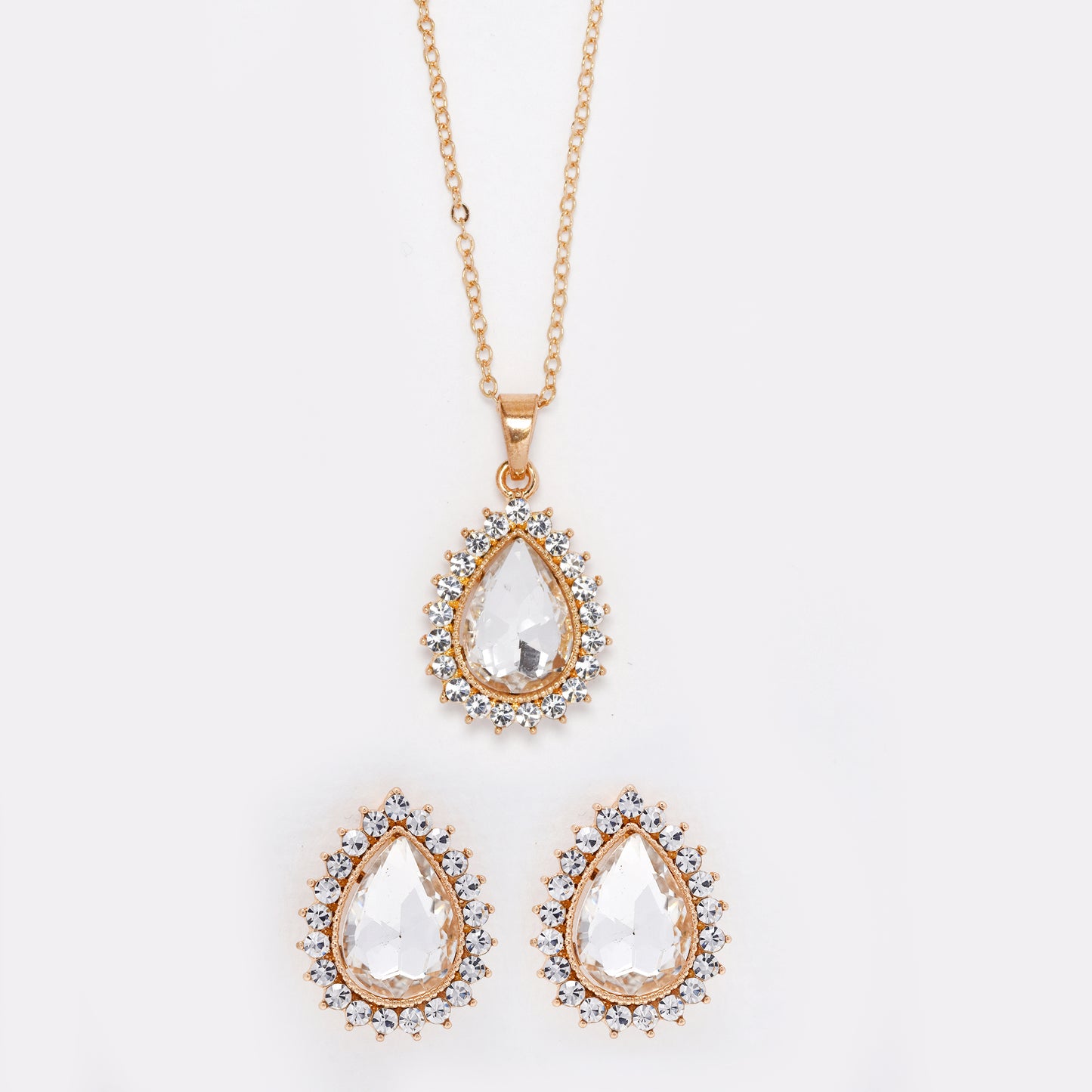 Gold plated pear crystal earring and necklace set - YST5848