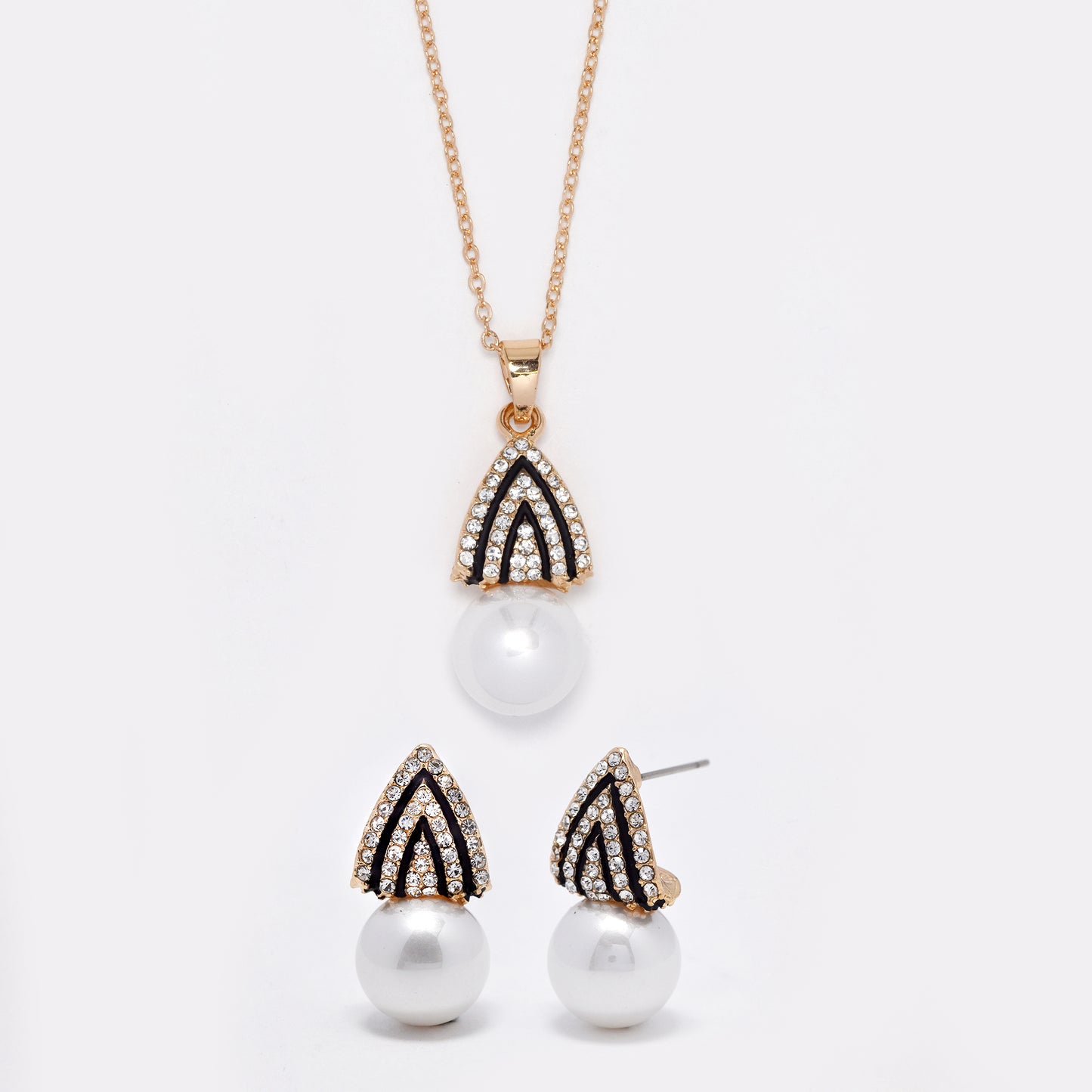 Crystal & Pearl earring and necklace set - YST5851