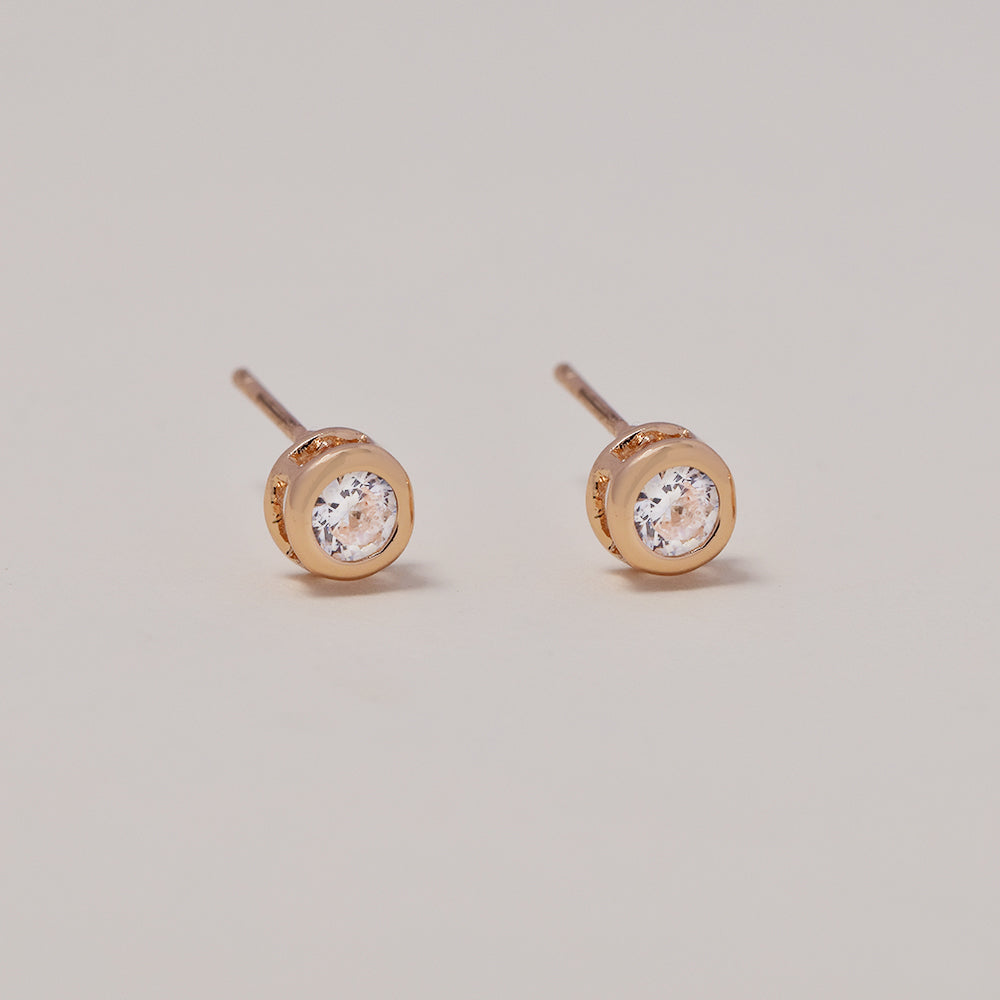 CZYE4894 - 2 Pack Brass rose gold plated 5mm cubic zirconia tube stud earrings