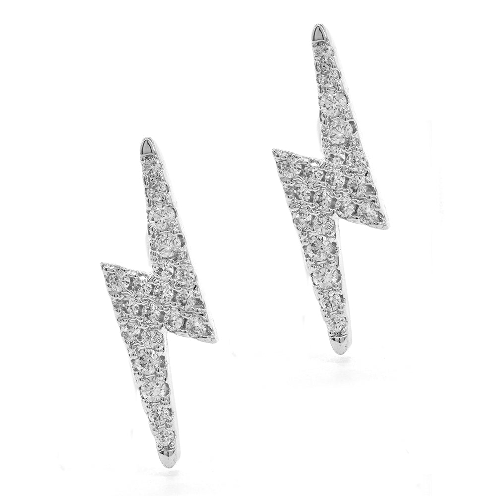 Premium silver plated cubic zirconia lightning bolt stud earring