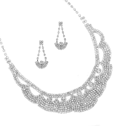 Diamante statement bib necklace earring set