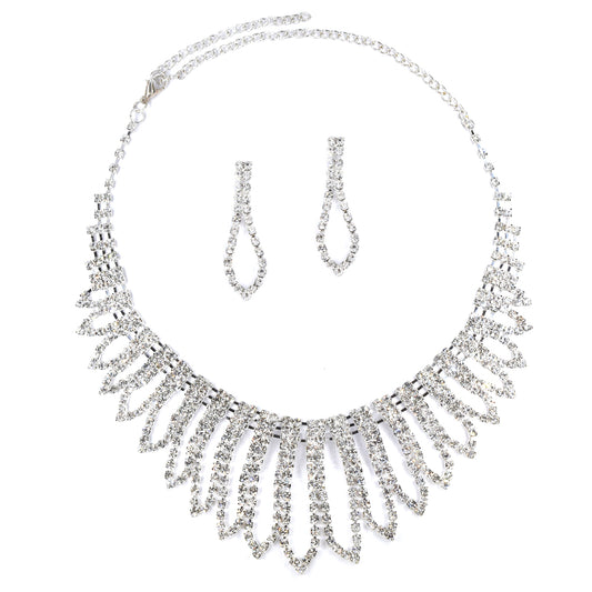 Diamante Statement Oblong Shape Necklace Earring Set