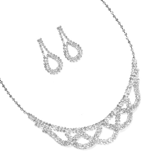 Overlapped crystal necklace and earring set