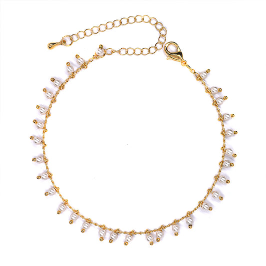 Gold plate pearl anklet