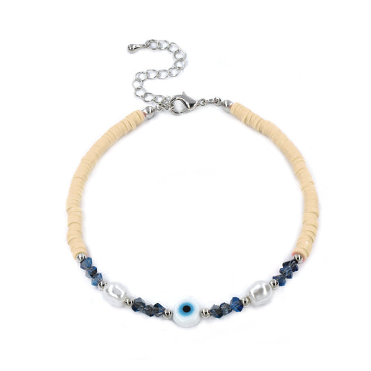 4 Pack evil eye mixed beaded and pearl anklets