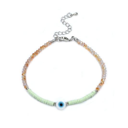 4 Pack Evil eye mixed faceted beaded anklets