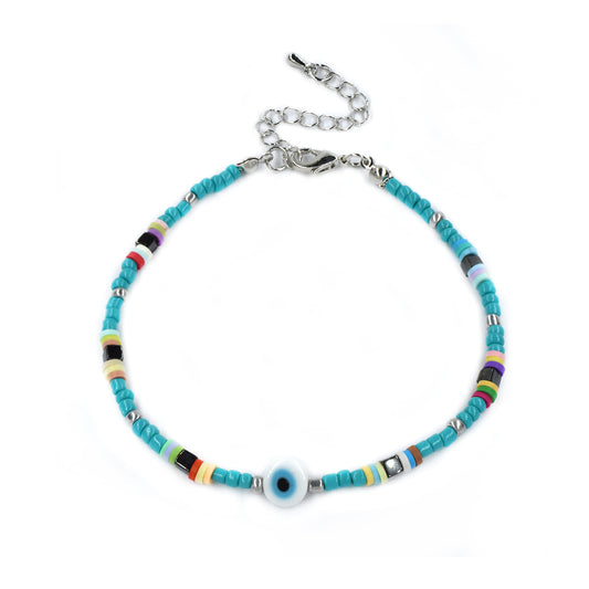 4 Pack Evil eye mixed seed beaded anklets