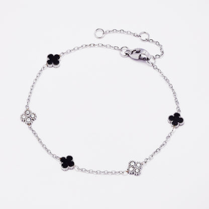 SSYB7802 - Steel 17cm + 3cm CZ & enamel four-leaf clover bracelet