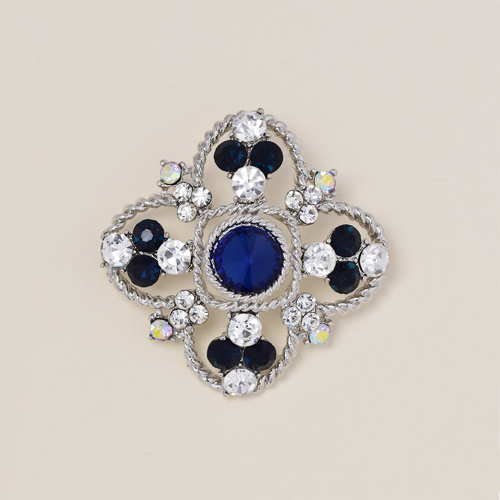 Fashion blue and clear crystal flower brooch