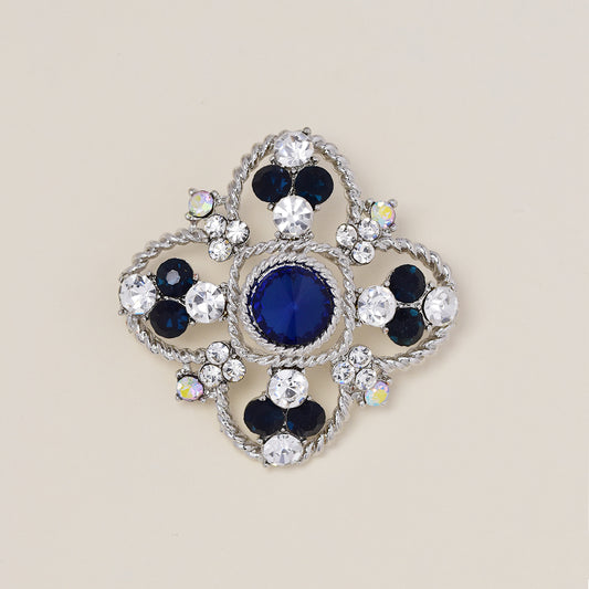 Fashion blue and clear crystal flower brooch - AB11769